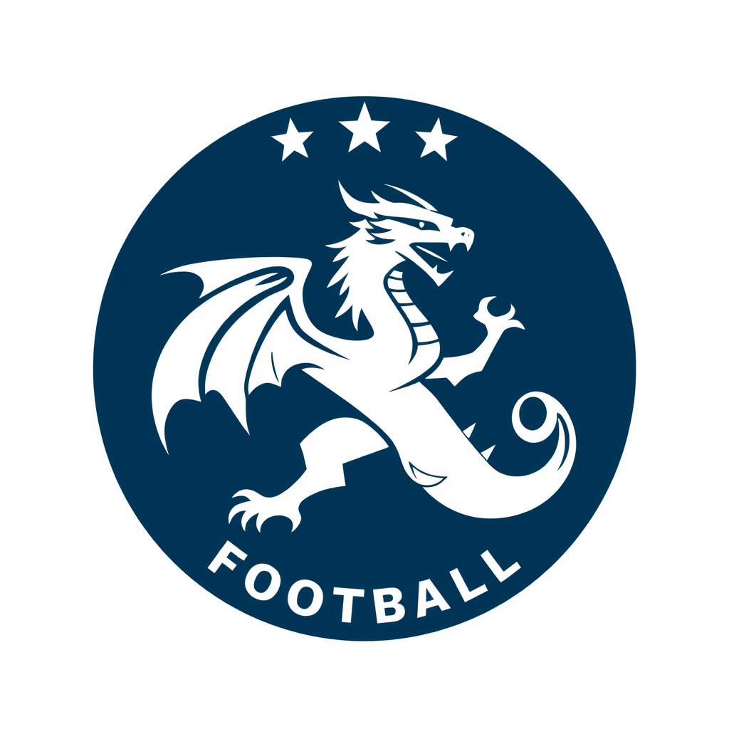 Main logo studio: Fait moi un logo de club de football avec un écusson en forme d'exagone avec un dragon dedans, le logo a les couleurs dorés et blanches, et en dehors 
