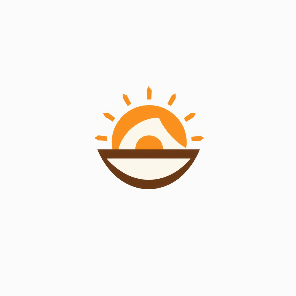Minimalist Logo idea: minimalist logo, simple geometric mark for Create a minimalist abstract breakfast logo combining a rising sun, plate, and egg using geometric shapes a