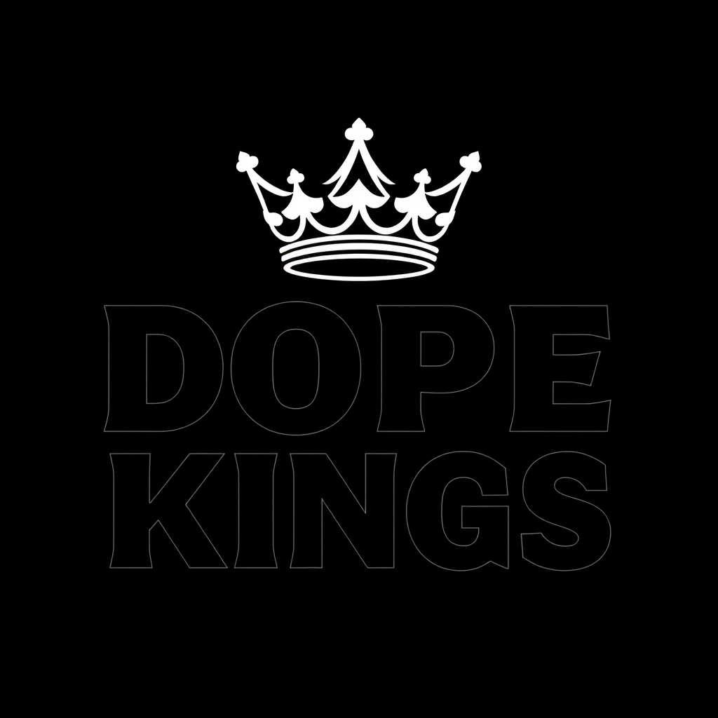 Main logo studio: my brand name is DOPEKINGS all black make sure it has a crown on the top of the word make it one word