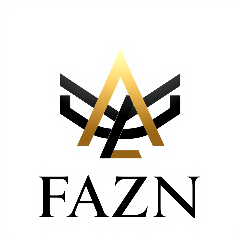 Main logo studio: Create a premium luxury family monogram logo using the letters “FAZN”. Make the F, A and ZN beautifully interlocked into one unique symbol. Use a blac