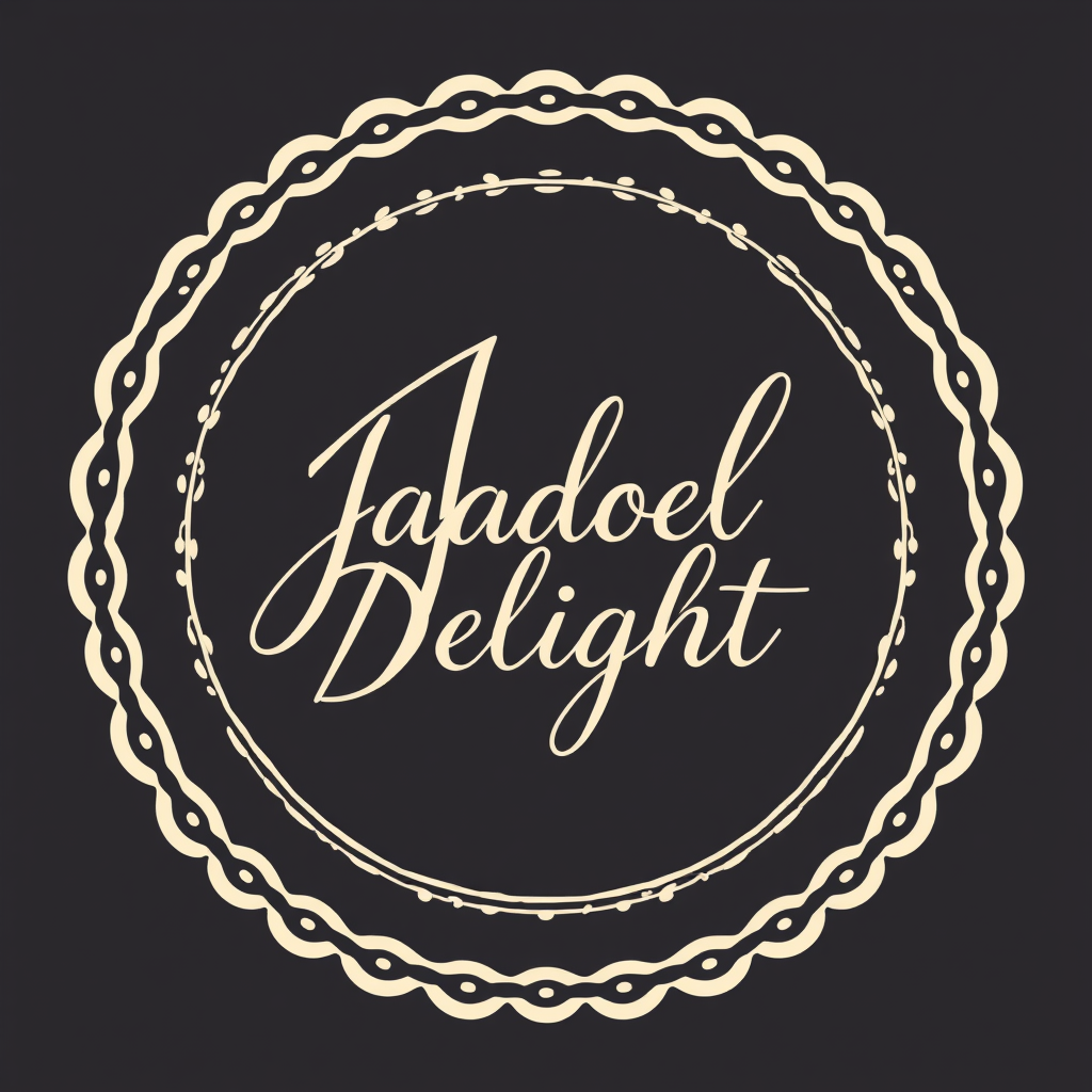 Main logo studio: Logo épuré et élégant pour la vente de pâtisserie. Écriture de type handwriting des initiales en doré. Marque: Jadoel Delight