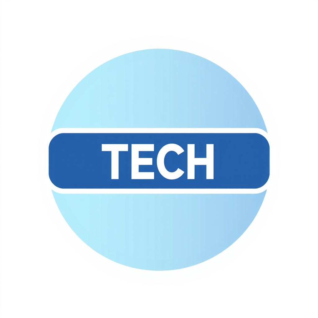 Badge Logo idea: badge logo for Tech icon , bold badge design, text enclosed in a rounded rectangular or circular badge shape, thick border, clean typography, flat vec