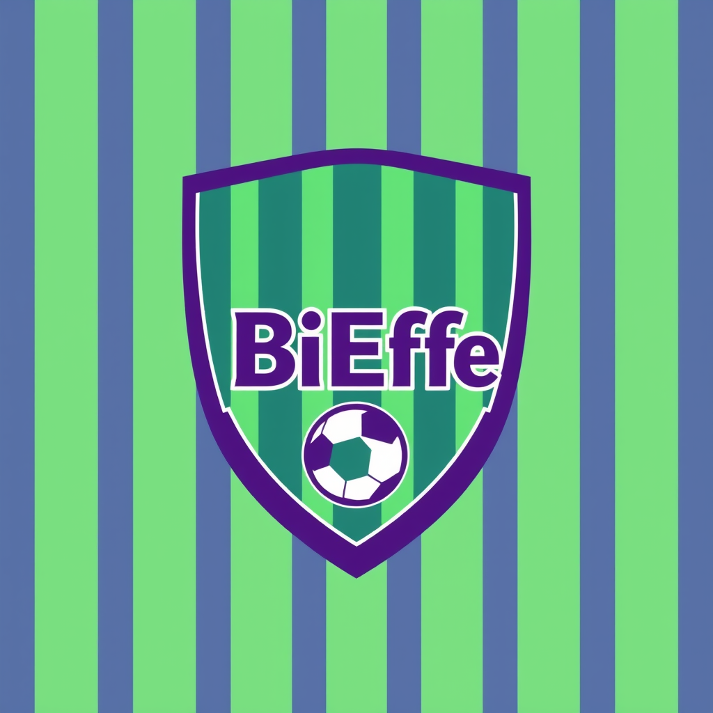 Main logo studio: Create a professional football club crest logo for a fantasy football team called "BiEffe". A modern soccer badge with vertical green and purple strip
