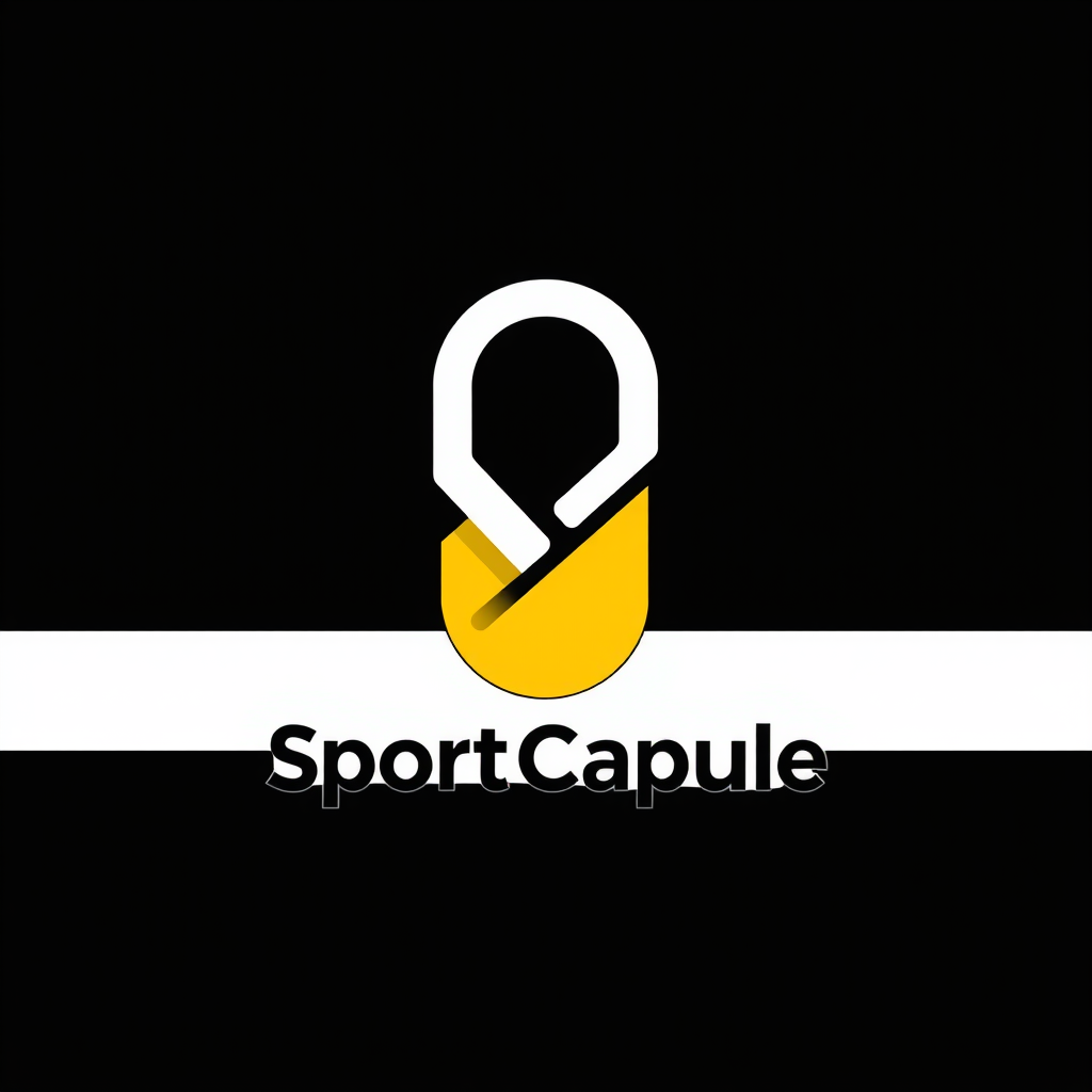 Minimalist Logo idea: minimalist logo, simple geometric mark for Modern minimalist "Sport Capsule" monogram logo for a sports media brand. Bold, clean, energetic, memorable