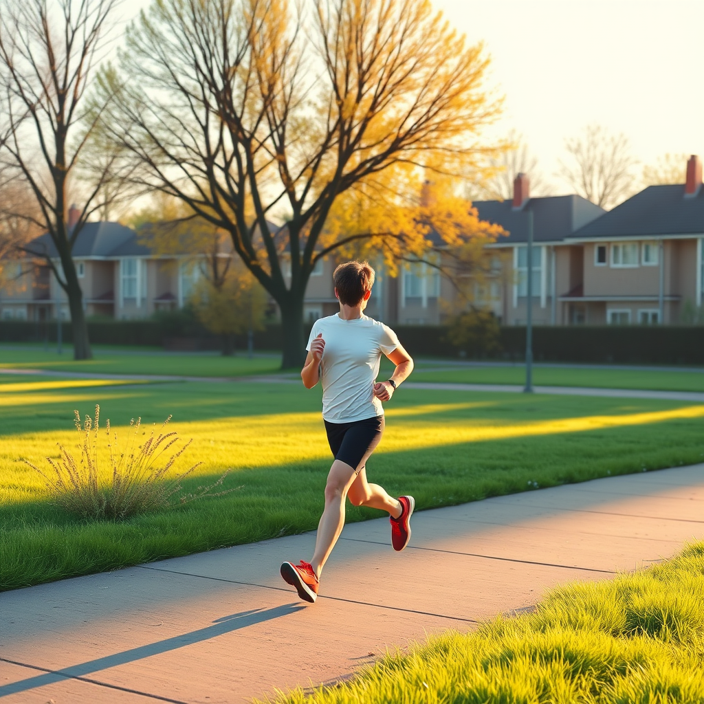 Main logo studio: Create an animated version of a picture of a person jogging in the morning... white begron