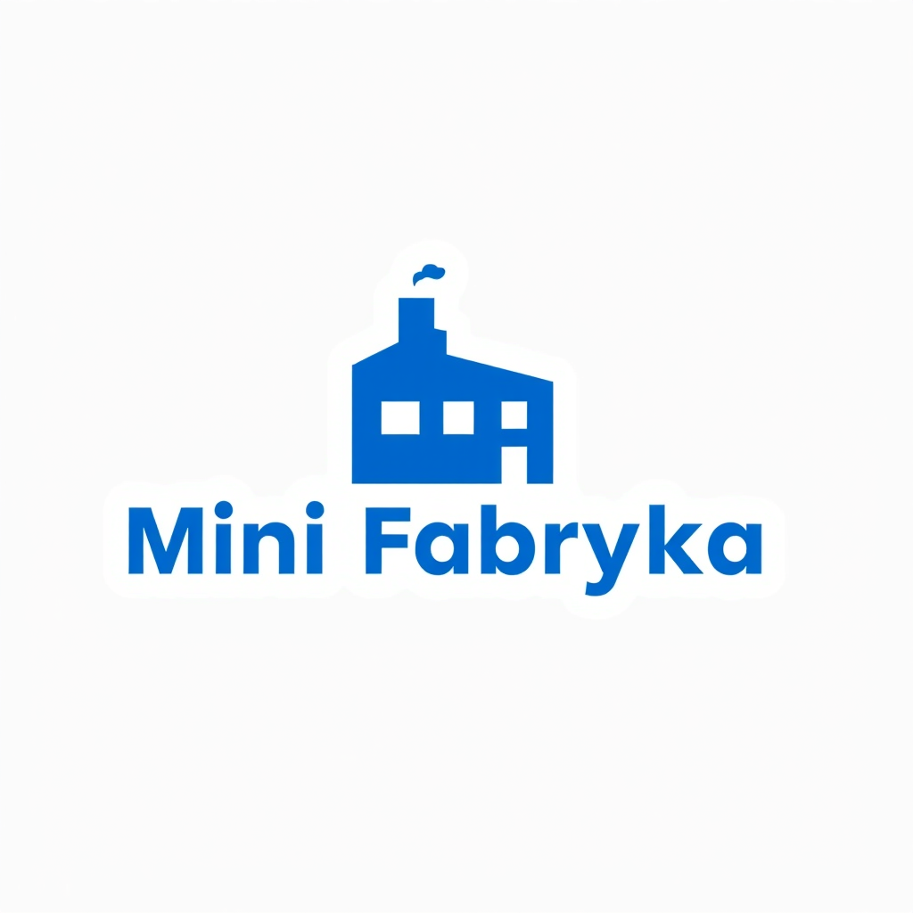 Main logo studio: Craeate a me a Logo that is blue and its small factory and ther is written Mini Fabryka