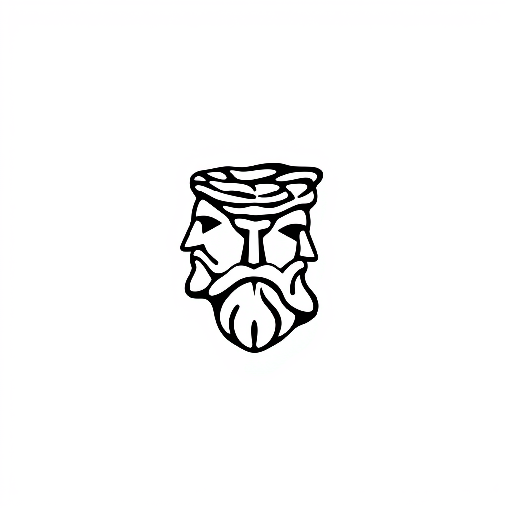 Minimalist Logo idea: minimalist logo, simple geometric mark for Greek bust icon , flat vector, clean lines, centered, solid white background, lots of negative space, high