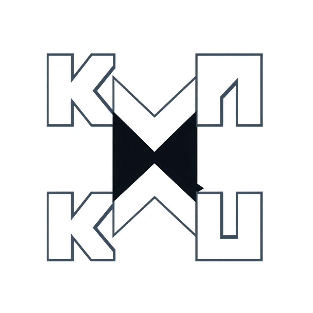 Main logo studio: Create an original geometric monogram logo combining the letters K, M and L into one unified, angular symbol. Bold industrial engineering aesthetic, i