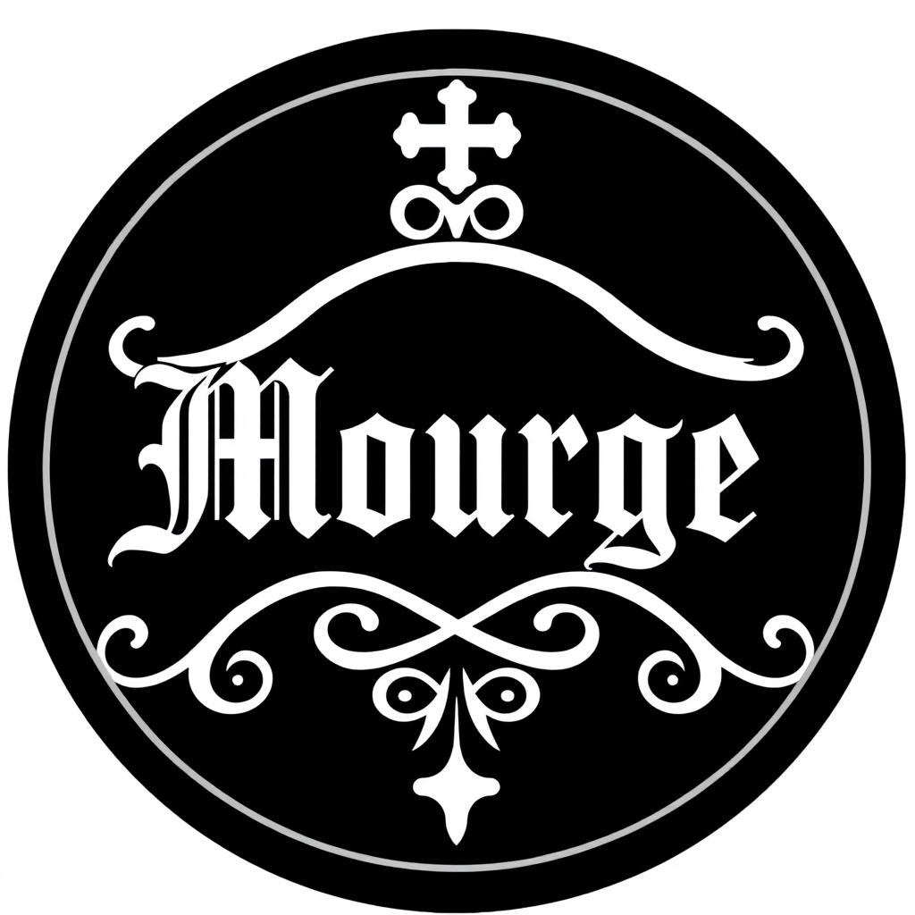 Main logo studio: Create a symbol for Mourge or Mortuary in English. Colors: Black and white but leave out the name. Just symbol