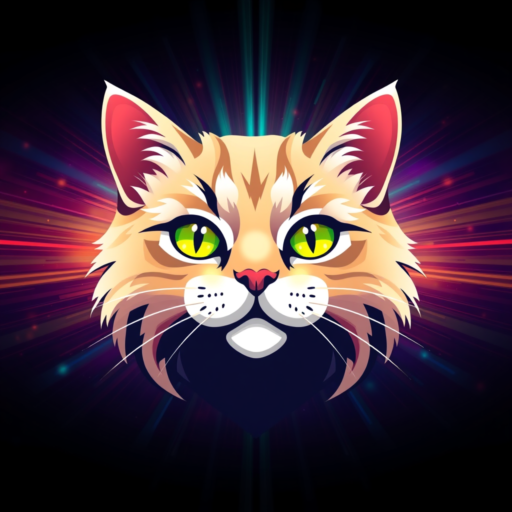 Main logo studio: Create a very beautiful cat logo with a very cool colorful background