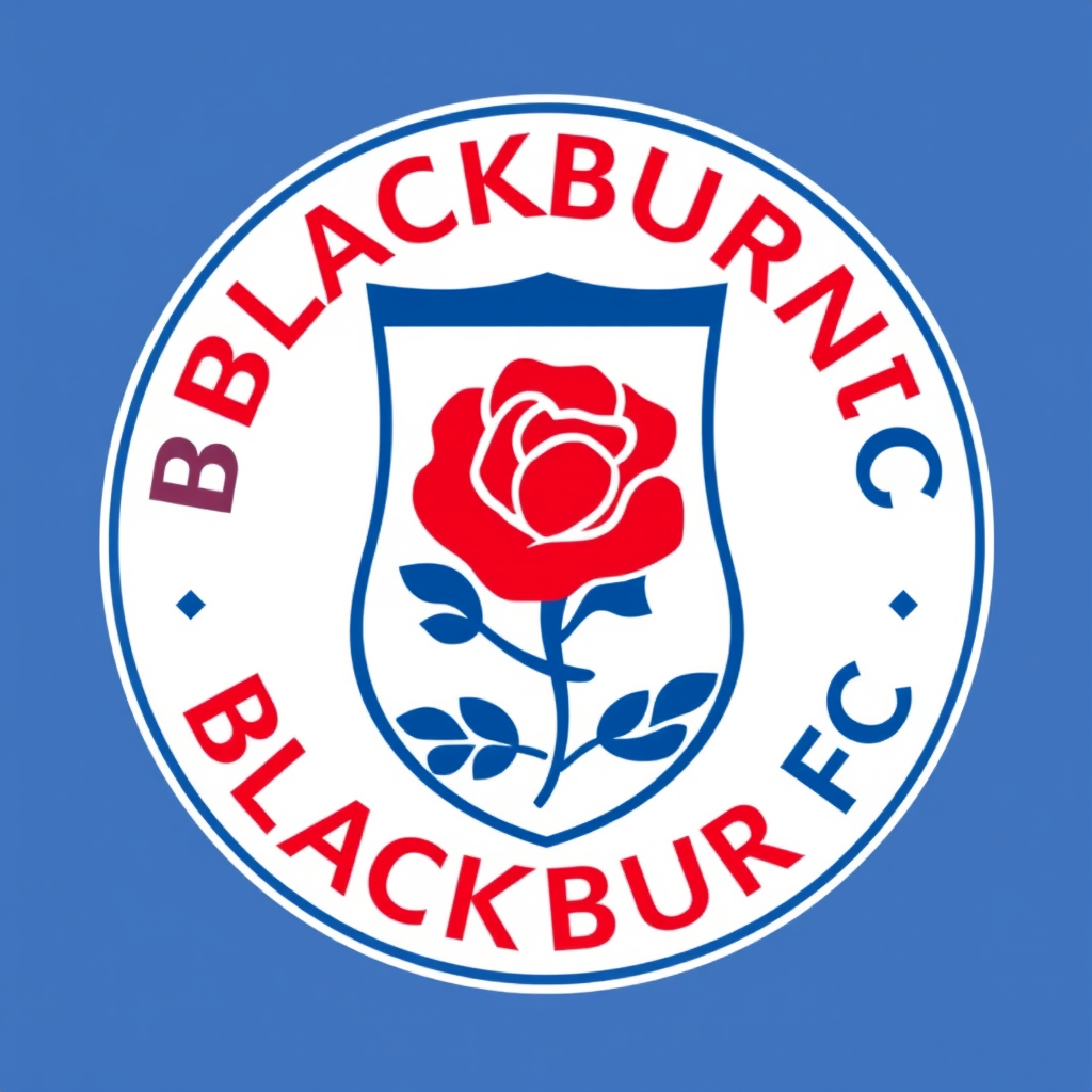 Main logo studio: Can you Design a new logo for Blackburn fc but has to relate to there club Red Rose in the middle please White background Outline in blue Says Blackbu