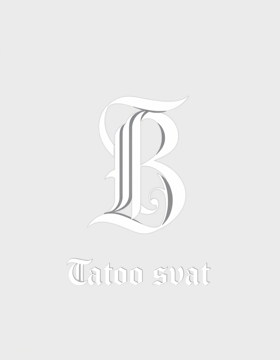 Monogram Logo idea: monogram logo combining the letters Gothic monogram of the letters S and B, white on a black background. Below, under the holotype, write "Tatoo svat"