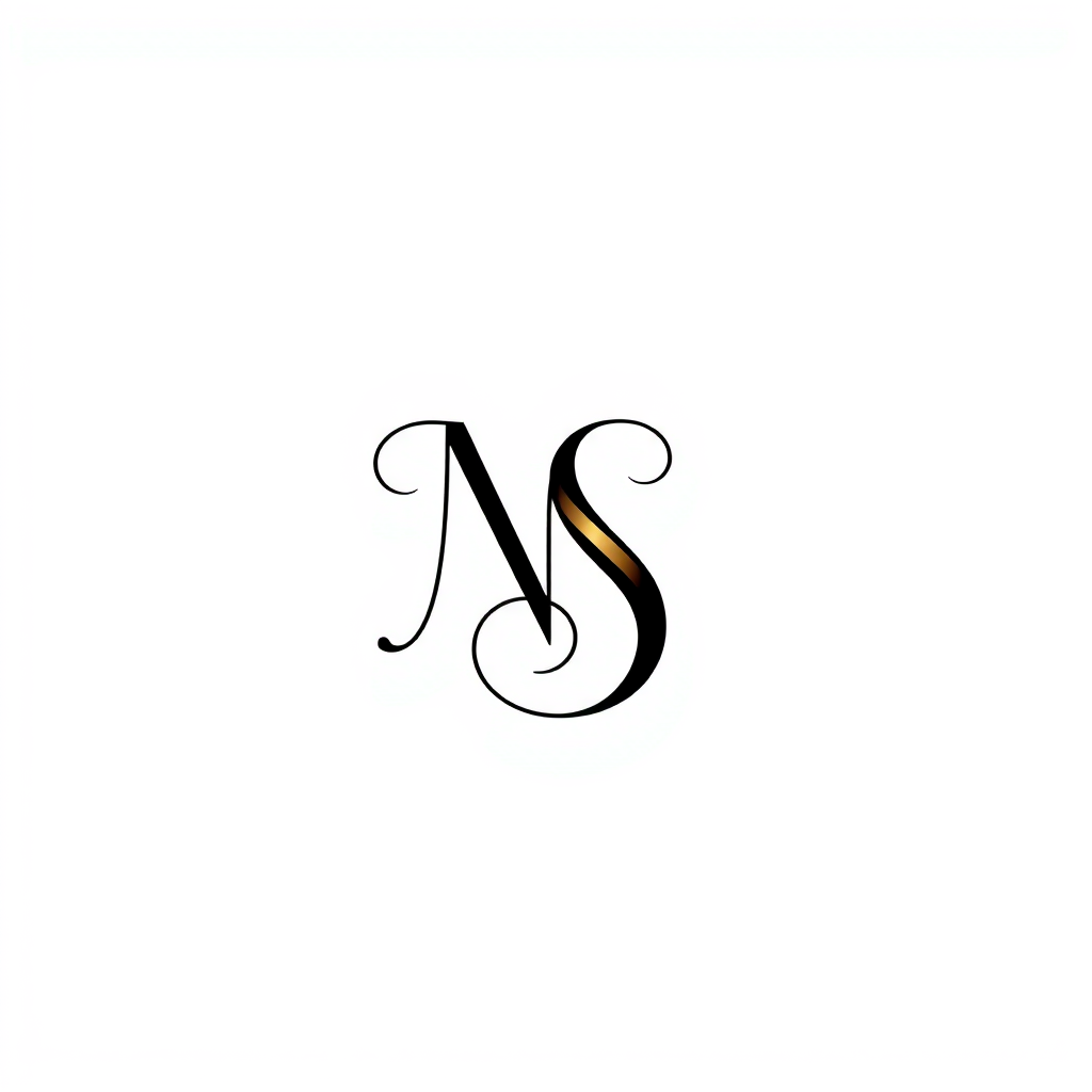Monogram Logo idea: monogram logo combining the letters NS , elegant intertwined letterforms, flat vector logo, centered, solid white background, high contrast, luxury br