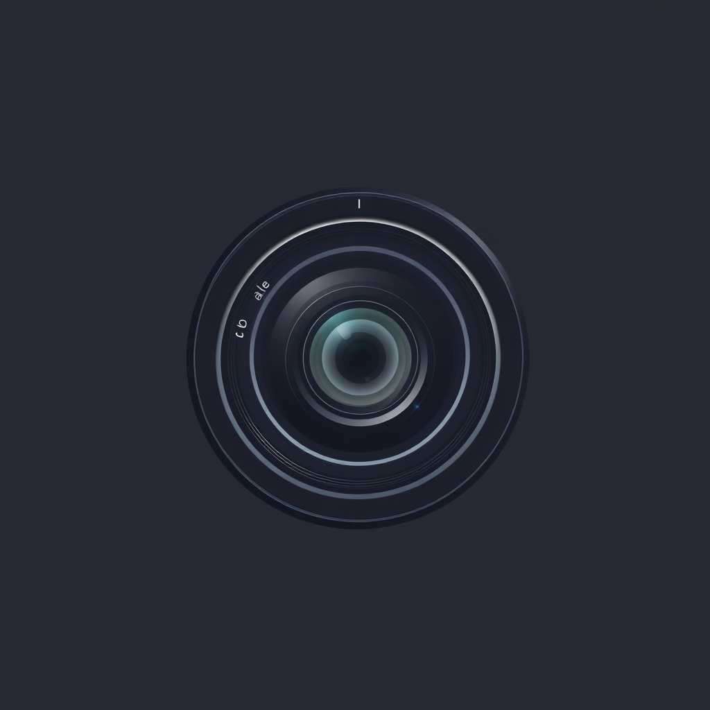Minimalist Logo idea: minimalist logo, simple geometric mark for Minimalist logo for "photo_ale.jpg". Design a sleek camera lens viewed from the front, with realistic lens 