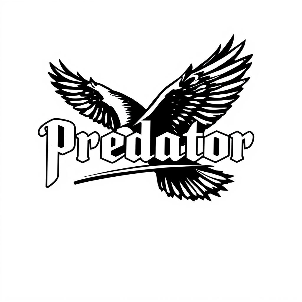 Main logo studio: Mein Logo soll so aus sehen : es gibt einen Schrift zu wo steht Predator und darum flogt ein Adler oder ein Falke der Falke sollte Seitlich über den s
