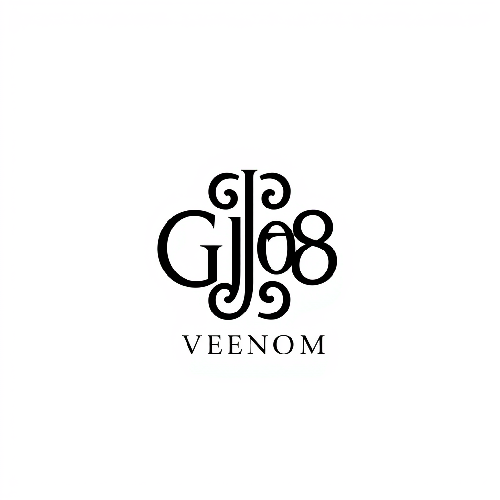 Monogram Logo idea: monogram logo combining the letters GJ⁰⁸ㅤVENOM , elegant intertwined letterforms, flat vector logo, centered, solid white background, high contrast, l