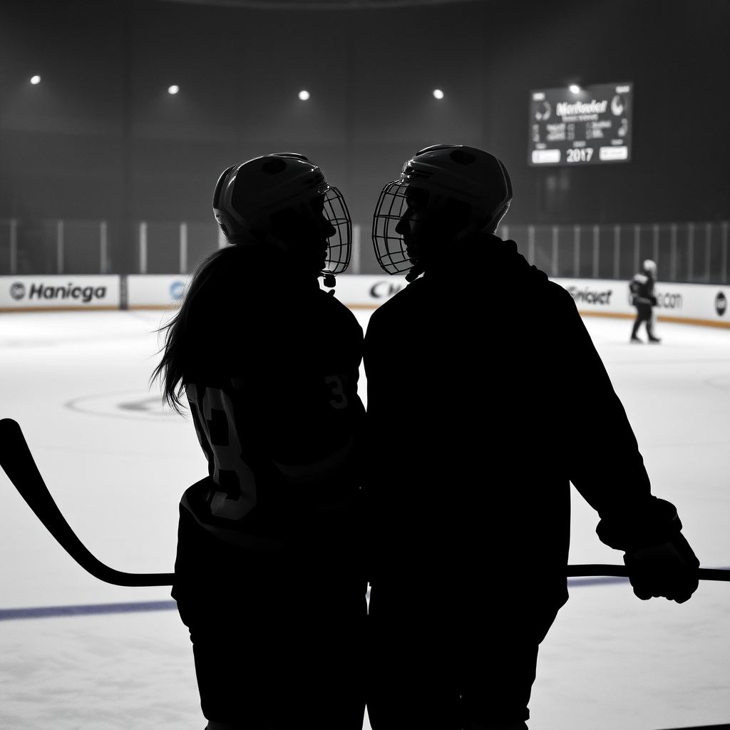 Main logo studio: zwei beste freundinnen als eishockeyspielerinnen zusammen ohne hintergrund bitte ohne hintergrund und ohne gesicht undnur als silouette schwarz weiß