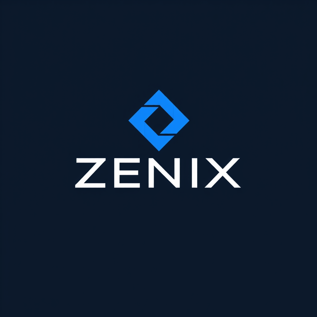 Main logo studio: Create a premium minimalist logo for "ZENIX", a global AI and technology brand. Design a unique abstract geometric Z symbol that is simple, bold, memo