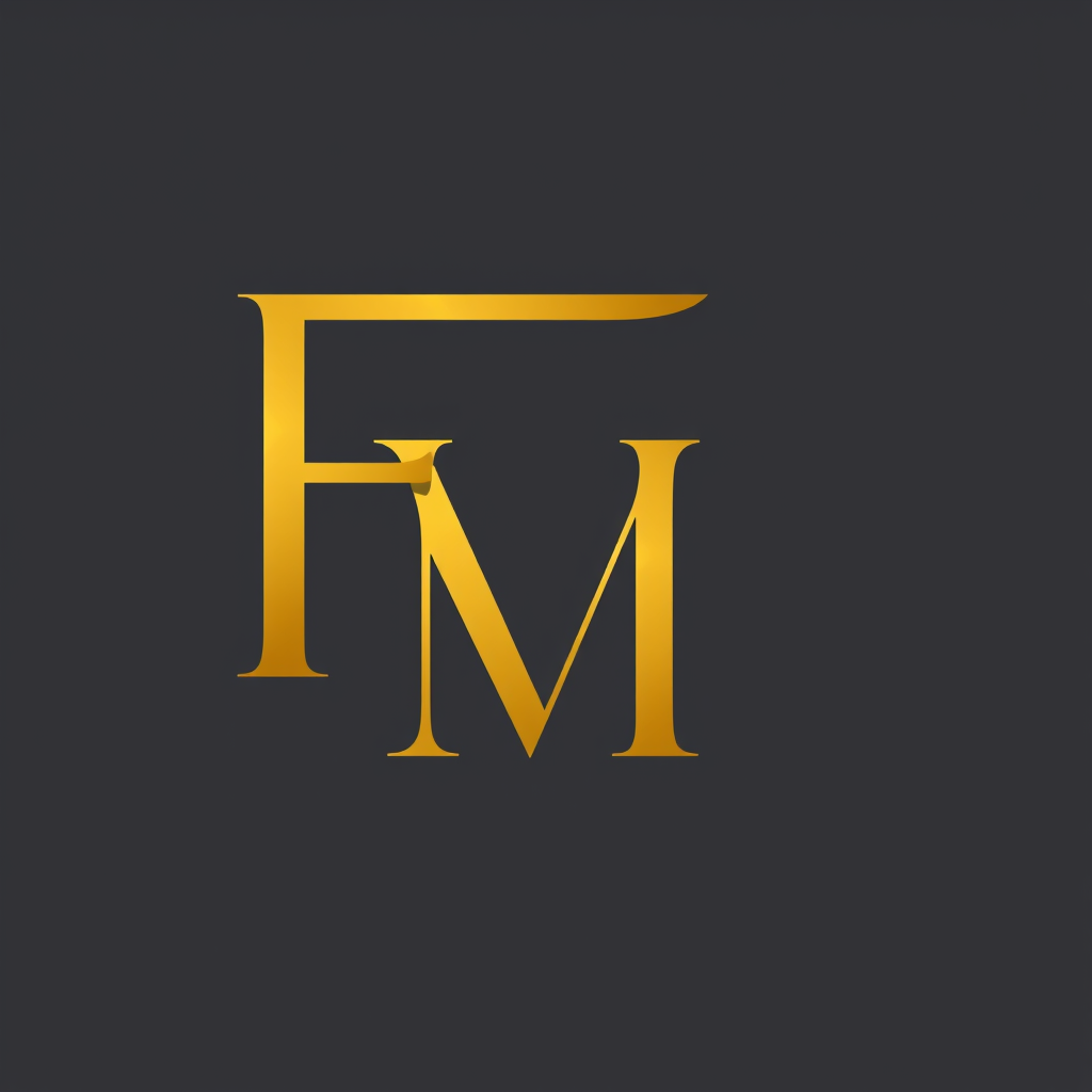 Main logo studio: elegant monogram logo combining letters F and M , gold, luxury unversal magazin