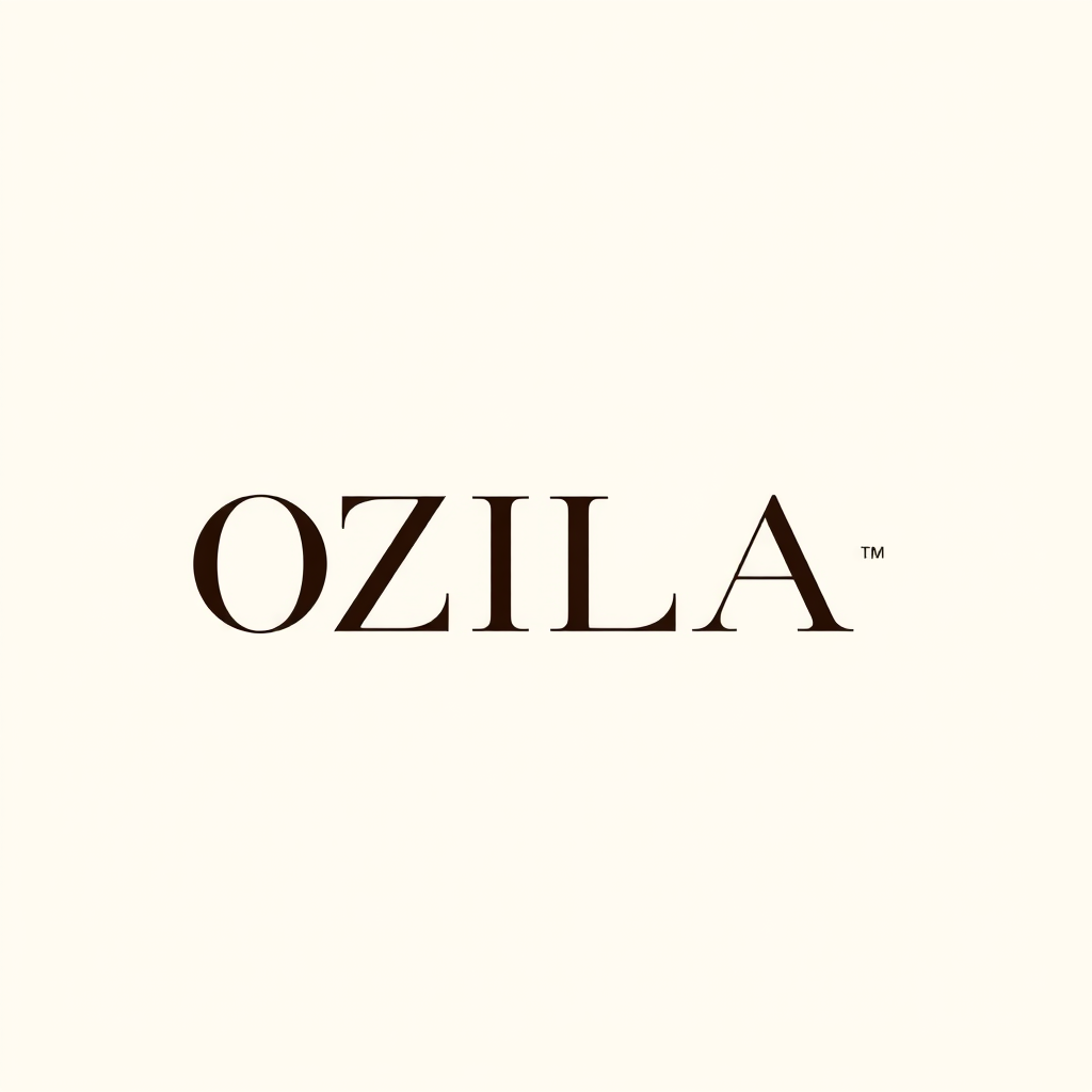 Minimalist Logo idea: minimalist logo, simple geometric mark for Create a premium wordmark logo for OZILA. Elegant, feminine, modern and distinctive. Quiet luxury with an e