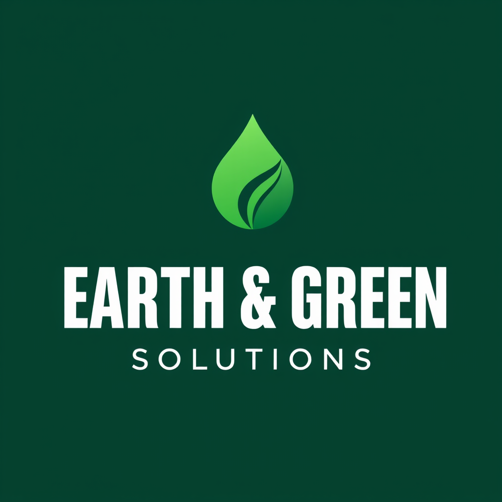 Main logo studio: Futuristic premium logo for “EARTH & GREEN SOLUTIONS”. Create a unique abstract symbol using a sleek flowing line that subtly transforms from a water