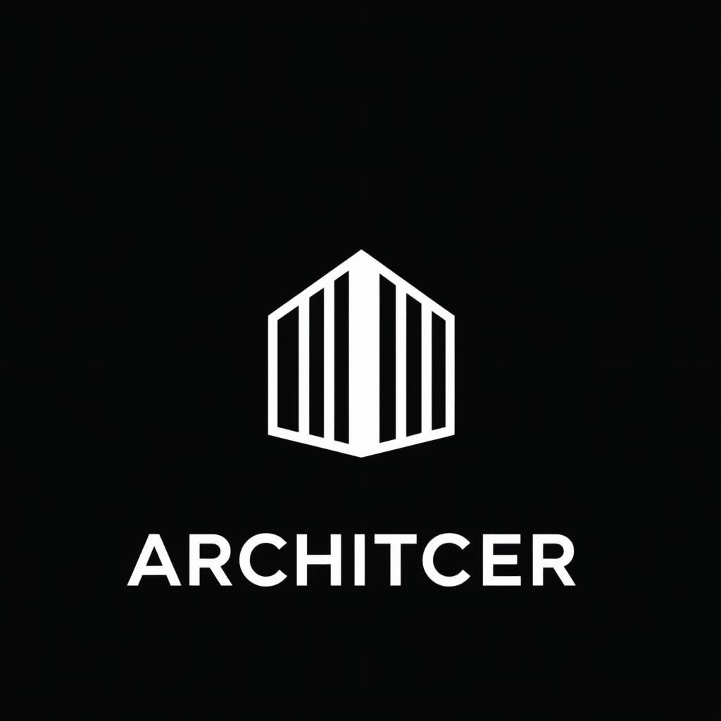 Main logo studio: and”} Ultra-minimal logo for an architect and designer, simple abstract architectural symbol, strong geometric form, elegant and timeless, black and w