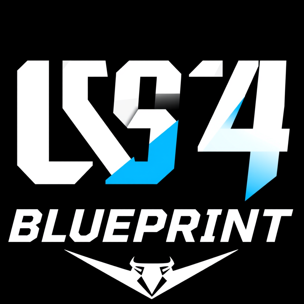 Main logo studio: Premium modern wordmark logo for **CS2BLUEPRINT**, a professional CS2 tactical analysis brand. Typography is the main identity: bold custom lettering,