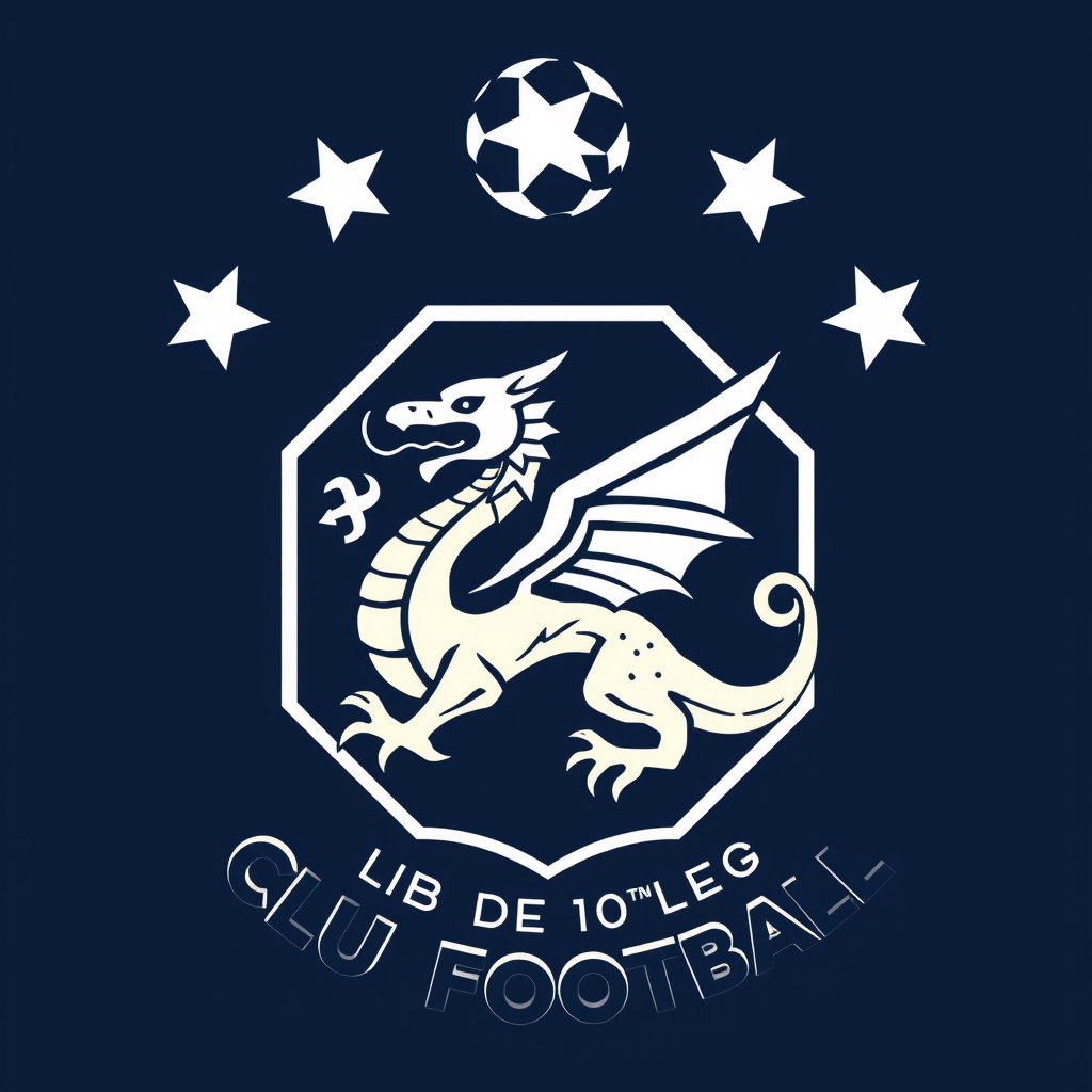 Main logo studio: Logo club de football avec dragon doré au milieu, écusson exagonal et en haut de tout ça 4 étoiles de ligue des champions