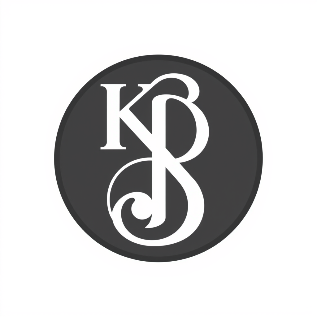 Monogram Logo idea: monogram logo combining the letters K+B hide b , elegant intertwined letterforms, flat vector logo, centered, solid white background, high contrast, l