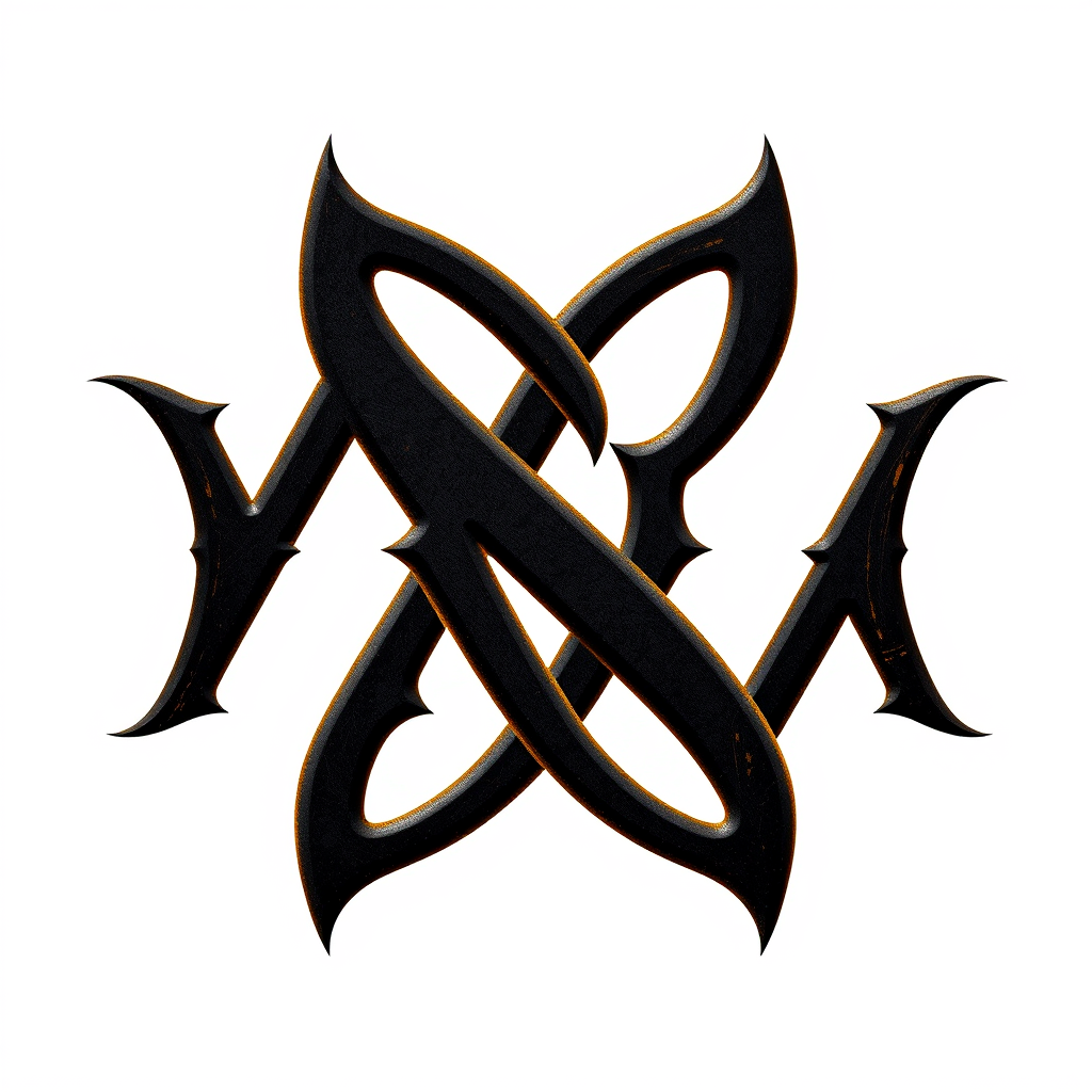 Lettermark Logo idea: lettermark logo of the letters Nox and Hunch, NH, a digital psychological gaming startup, gothic texture, elegant intertwined mysterious logo, black g