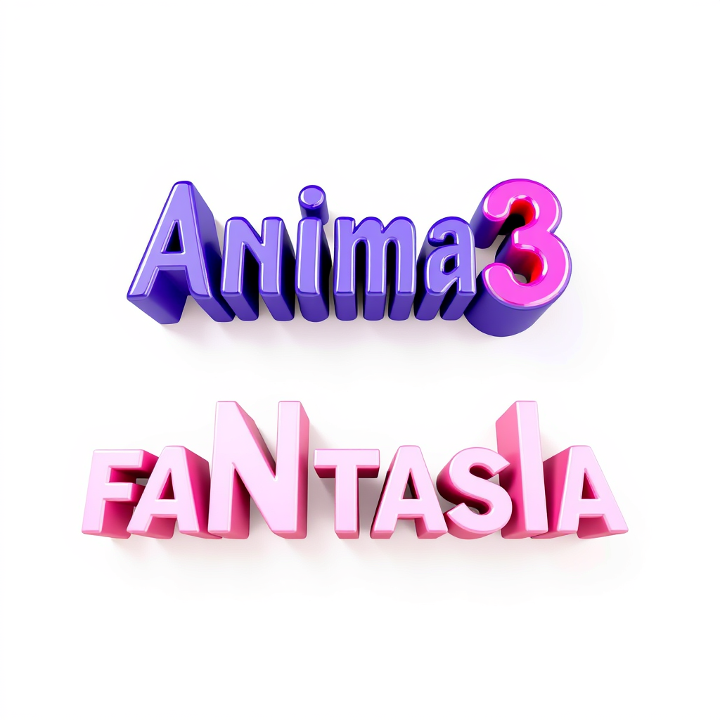 3D Logo idea: 3D logo for Anim3 Fantasia, violet and pink , three-dimensional render, realistic depth and shadows, glossy or metallic surface, dramatic lighting, ce