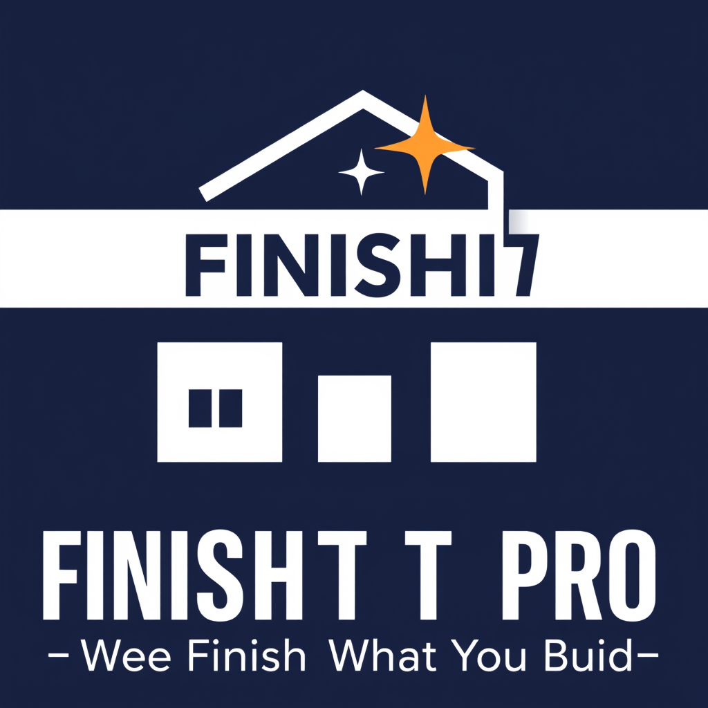 Main logo studio: Professional minimalist logo for **FINISHIT PRO**, specialized in **post-construction / fin chantier cleaning**. Combine a **building outline + finish