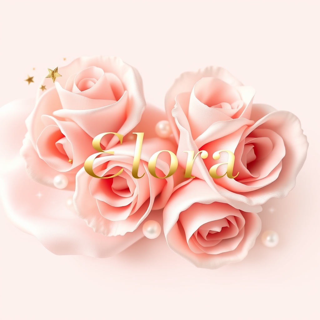 Main logo studio: Create a beautiful, ultra-feminine luxury logo for “Élora”, with an elegant blush pink and ivory background, delicate roses, soft satin textures, pear