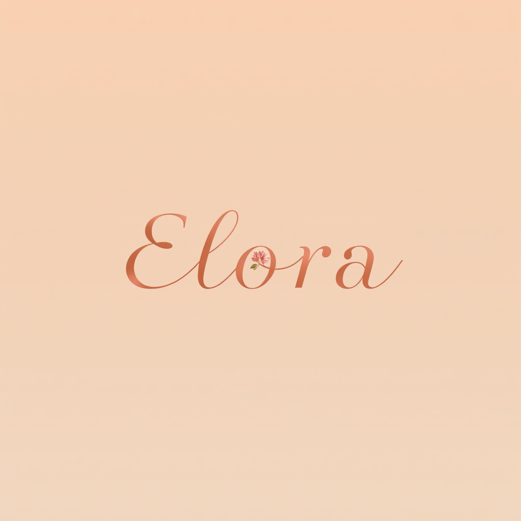 Main logo studio: Create a luxurious, feminine, minimalist logo for “Élora”. Use a soft champagne beige background with subtle blush pink undertones, elegant deep rose-