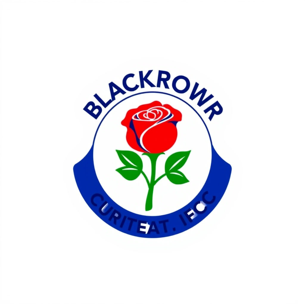 Main logo studio: Can you Design a new logo for Blackburn fc but has to relate to there club Red Rose in the middle please Writing in yellow White background