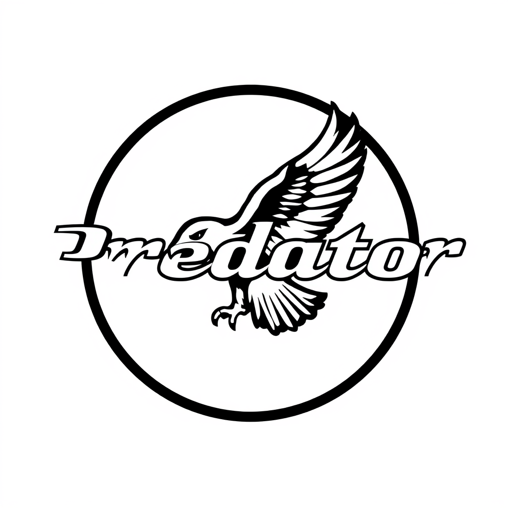 Main logo studio: Mein Logo soll so aus sehen : es gibt einen Schrift zu wo steht Predator und darum flogt ein Adler oder ein Falke der Falke sollte Seitlich über den s