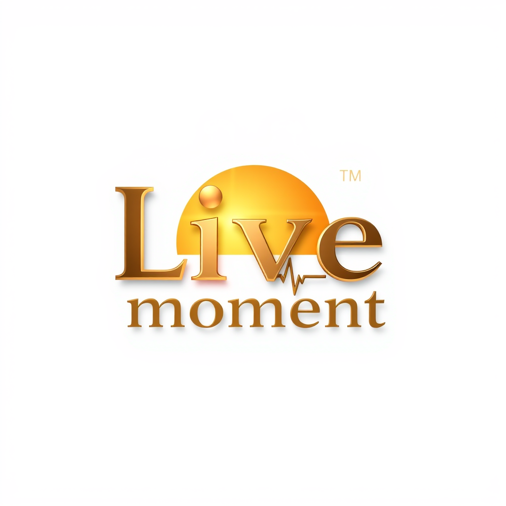 3D Logo idea: 3D logo for Live in the moment - logo Beige, brown - colours I want it to be elegant Picture of the sun, a little heart beat line , three-dimensional