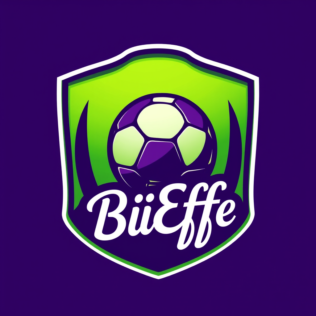Main logo studio: Logo sportivo e grintoso per la squadra di fantacalcio BiEffe. Colori principali verde e viola, con uno stile moderno e vincente. Inserire la scritta 