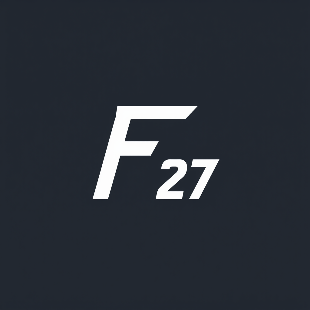 Main logo studio: Logo monogram F27. Integrar la F y el número 27 en un único símbolo geométrico, moderno y reconocible. Estética gaming moderna y premium, minimalista,