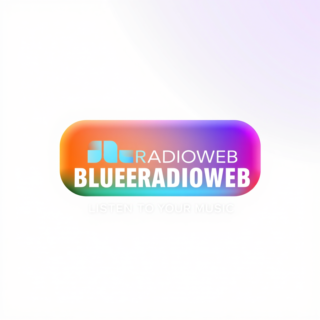 Gradient Logo idea: gradient logo for Générer un logo radio de forme rectangulaire et écrit en 3D en blanc BLUERADIOWEB avec le slogan LISTEN TO YOUR MUSIC , smooth color