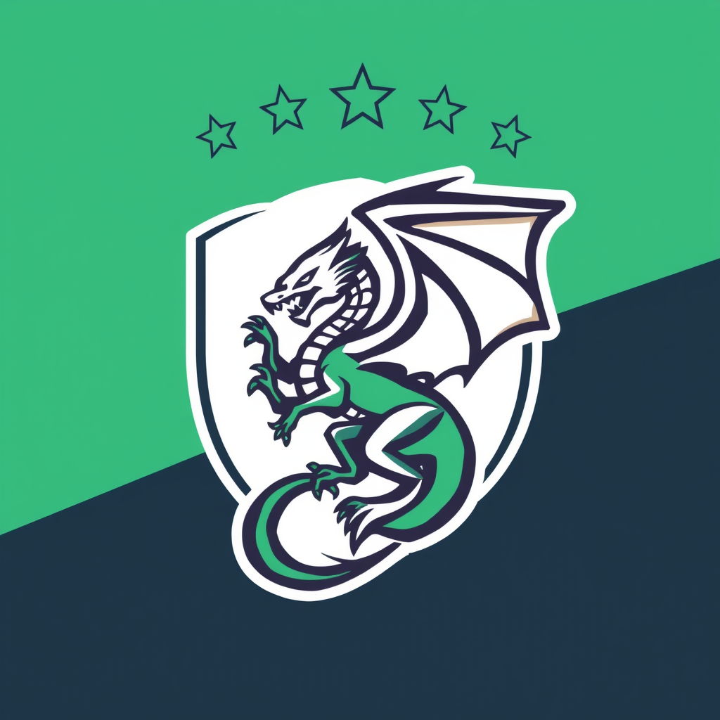 Main logo studio: Fait moi un logo de club de football avec un écusson en forme d'exagone avec un dragon dedans, le logo a les couleurs dorés et blanches, et en dehors 