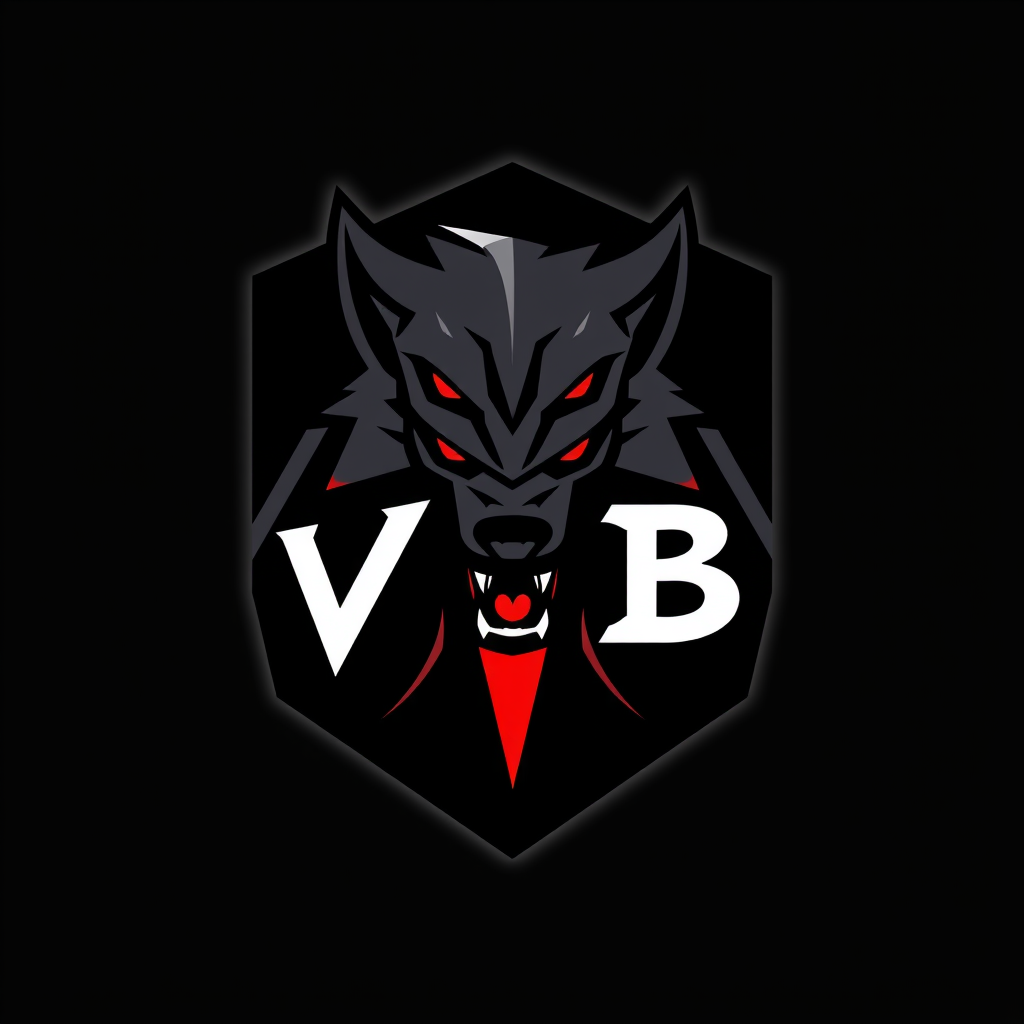 Main logo studio: Minimalist esports logo for "VoidBorn (VB)", pro Dota 2 team. Snarling wolf/hound head emerging from a jagged void rift, angular geometric style, "V" 