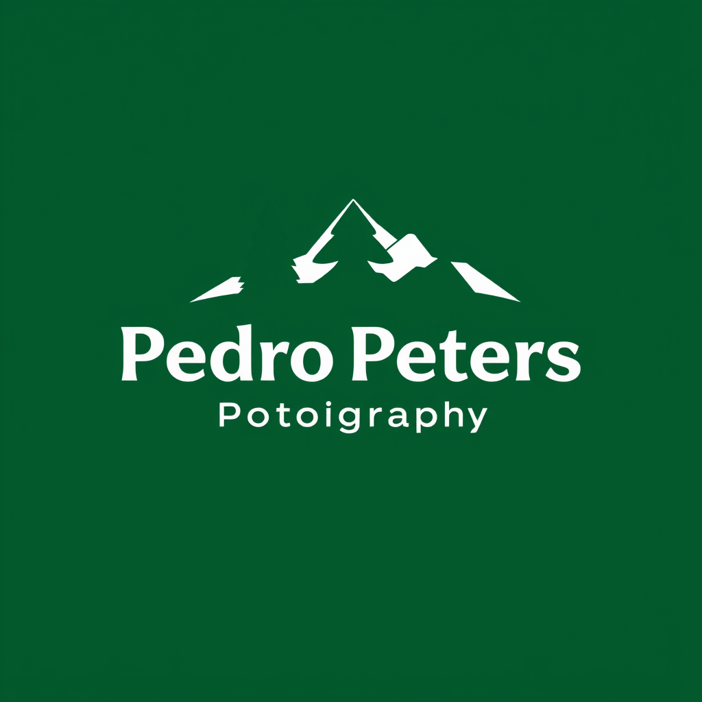 Main logo studio: VERY SIMPLE Logo - Text saying 'Pedro Peters' - who is a landscape photographer - main colour: green and have trees, make the contrast of the colours