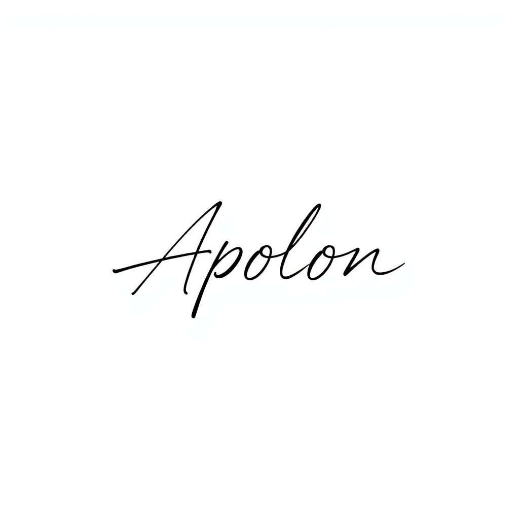 Signature Logo idea: signature logo of the name APOLON foto , elegant handwritten calligraphy, flowing script lettering, personal signature style, delicate pen strokes, fl