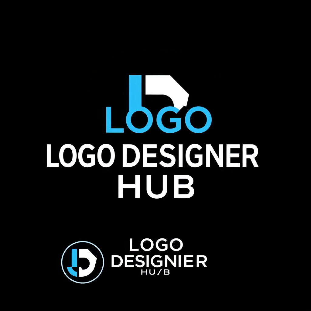 Main logo studio: Create a professional, smooth, minimalist logo with the exact text “LOGO DESIGNER HUB”. Make the wording clear and spelled correctly. Use a creative L