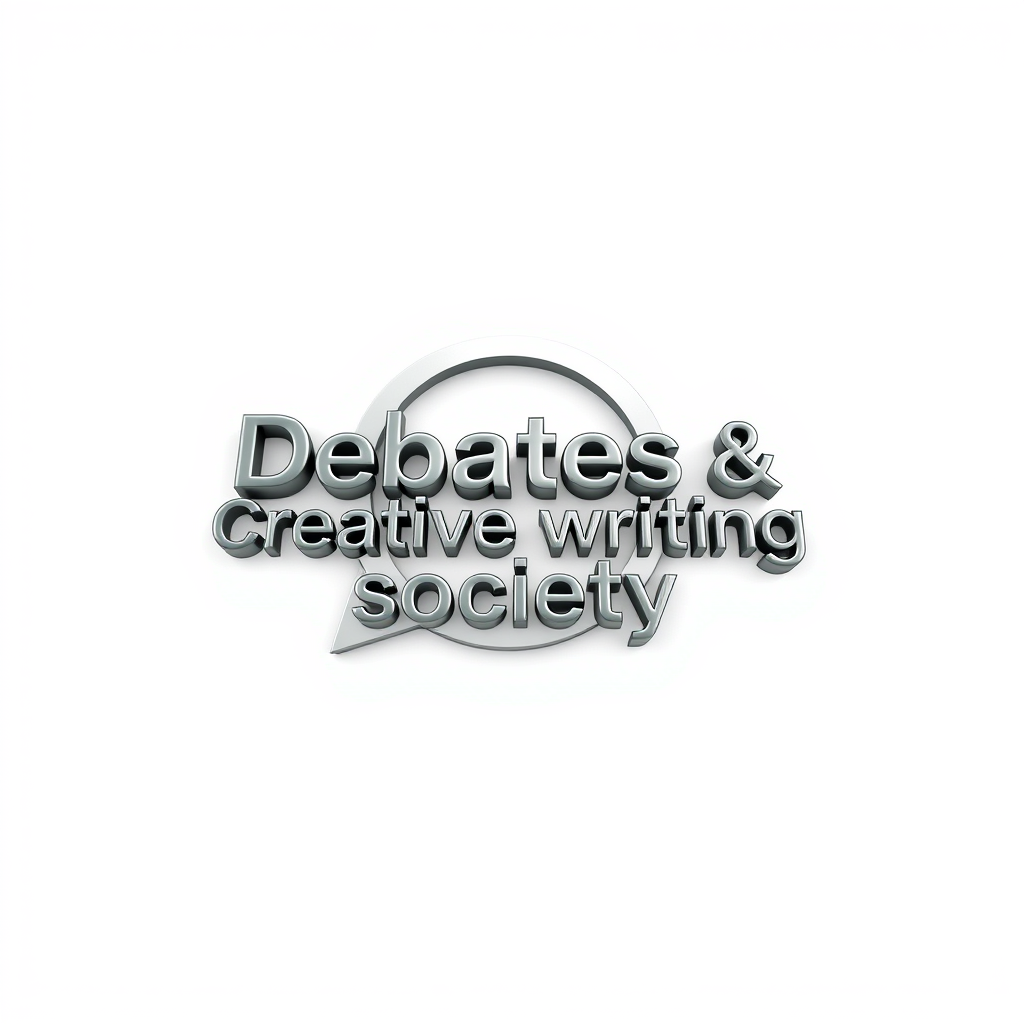 3D Logo idea: 3D logo for an aesthetic whatsapp logo written "Debates & Creative writing Society" clean bold and aesthetic , three-dimensional render, realistic dep