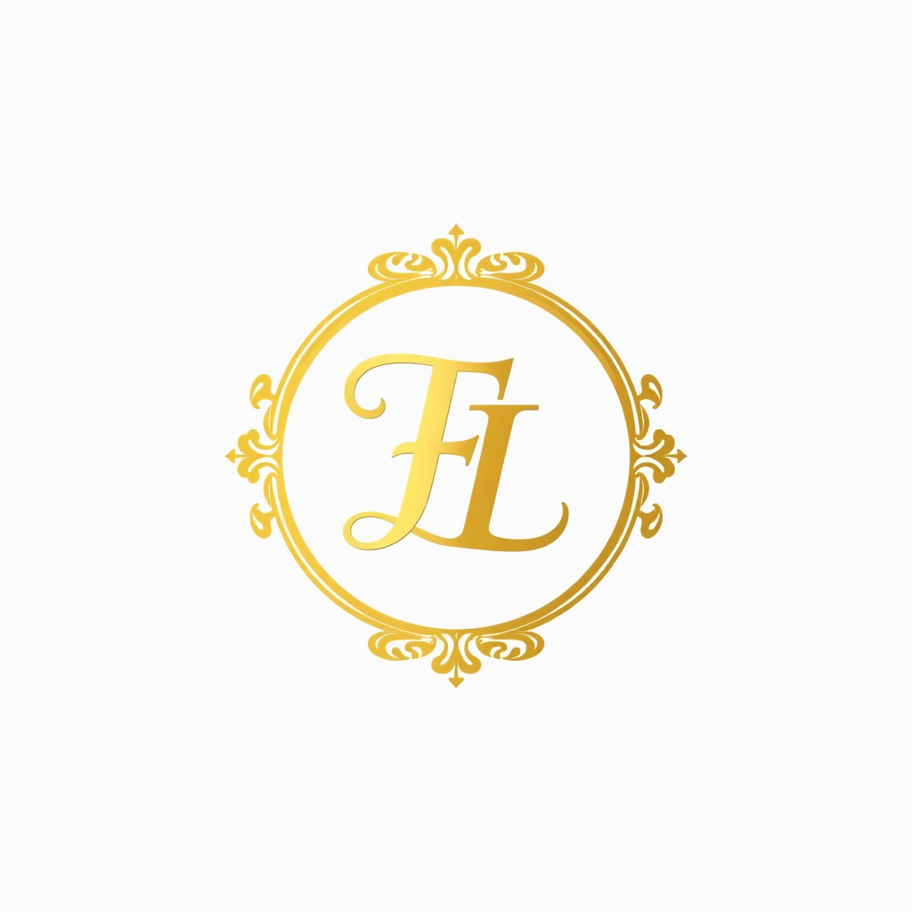 Emblem Logo idea: emblem logo of elegant monogram logo combining letters F and L, gold, luxury brand 브랜드 이름은 Lookstop 용도는 전세계에서 사용하는 외출하기전 복장체크 어플 , intricate crest sea