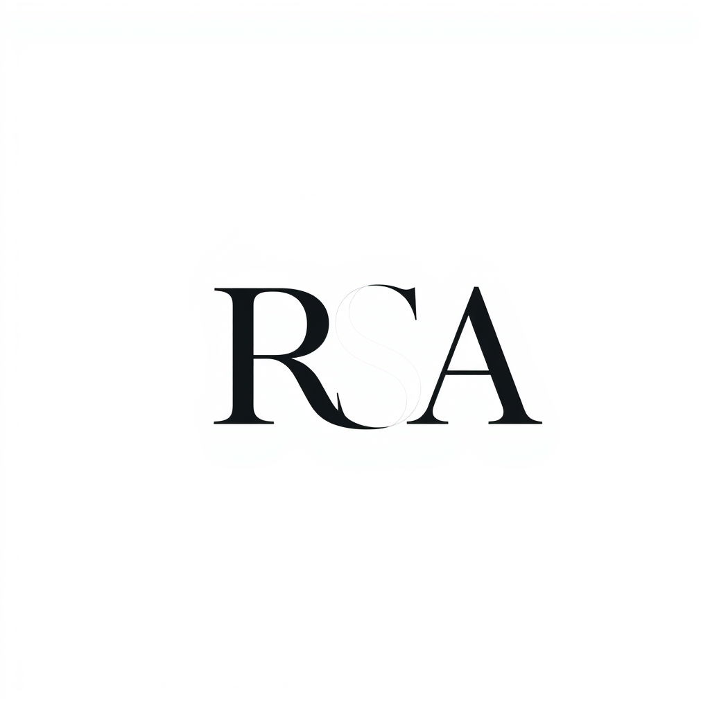 Lettermark Logo idea: lettermark logo of the letters R + S + A + moon , monogram initials, elegant typographic design, interlocking or stacked letters, flat vector logo, ce