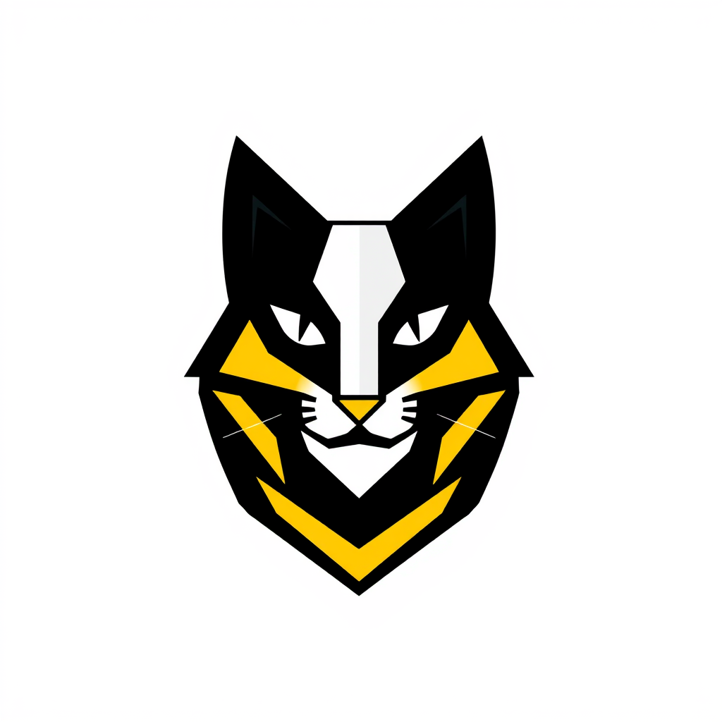 Abstract Logo idea: abstract logo mark for Logo de gatito amarillo , geometric abstract shape, modern minimalist mark, clean lines, flat vector logo, centered, solid whit