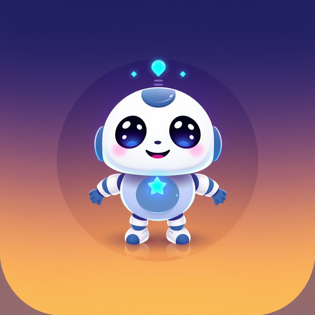Main logo studio: rounded app icon logo for a meditation app, calming gradient, lotus symbolExtremely adorable and irresistible AI robot mascot named Nova. Tiny fluffy 
